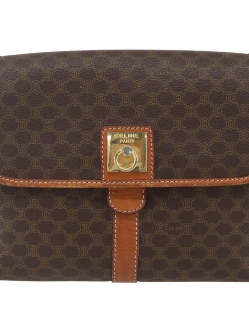Authentic CELINE Macadam Canvas Shoulder Bag PVC Leather Brown Gold - Picture 9 of 16